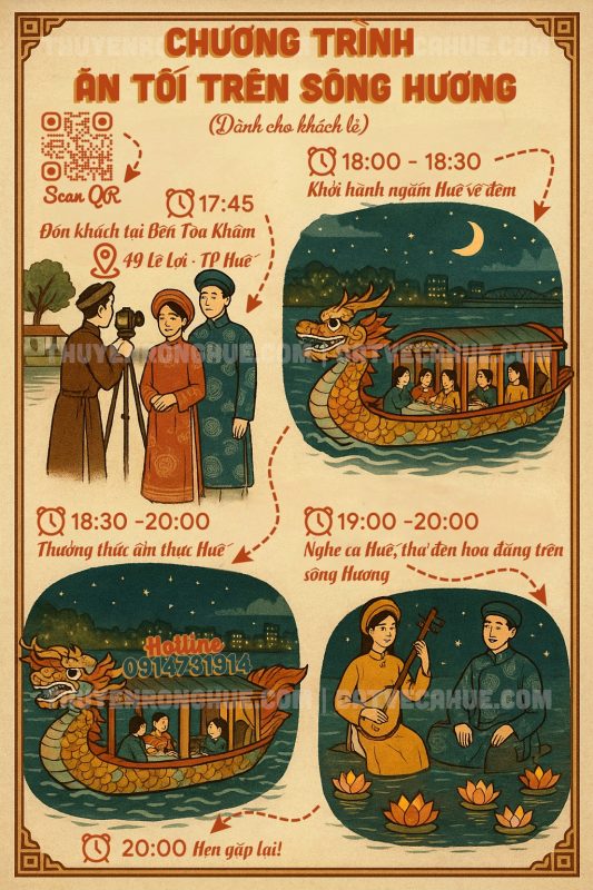 Chương trình ăn tối trên sông Hương dành cho khách ghép